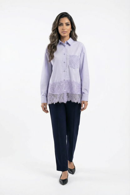 COBEB1003 Oversized Lace Panel Shirt - Brown Loft