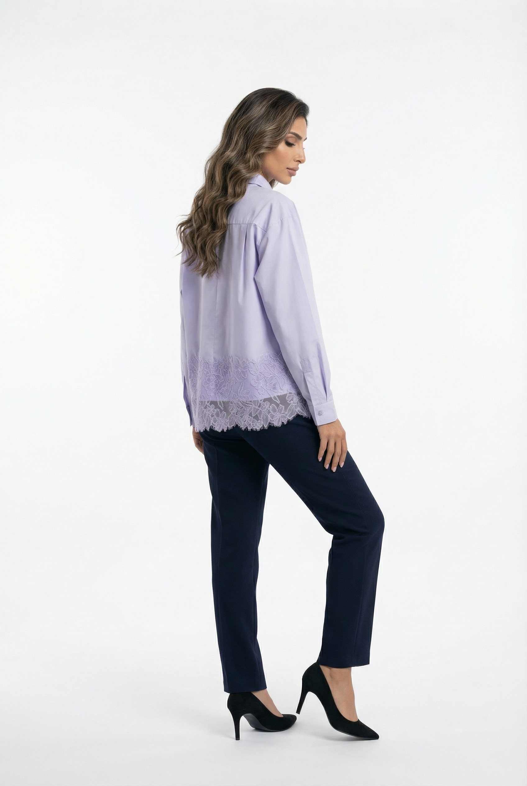 COBEB1003 Oversized Lace Panel Shirt - Brown Loft