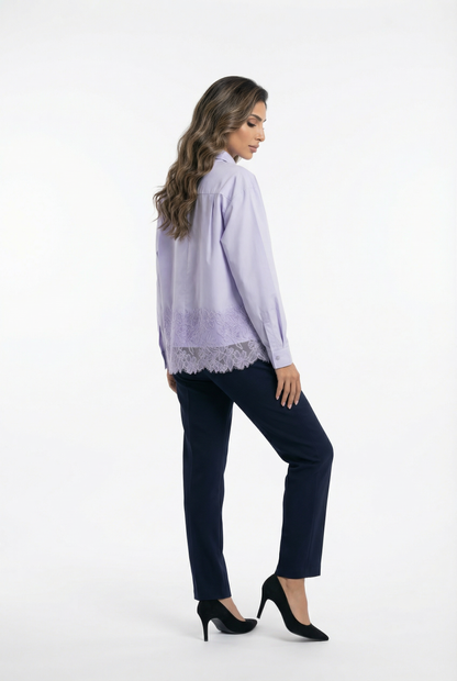 COBEB1003 Oversized Lace Panel Shirt - Brown Loft