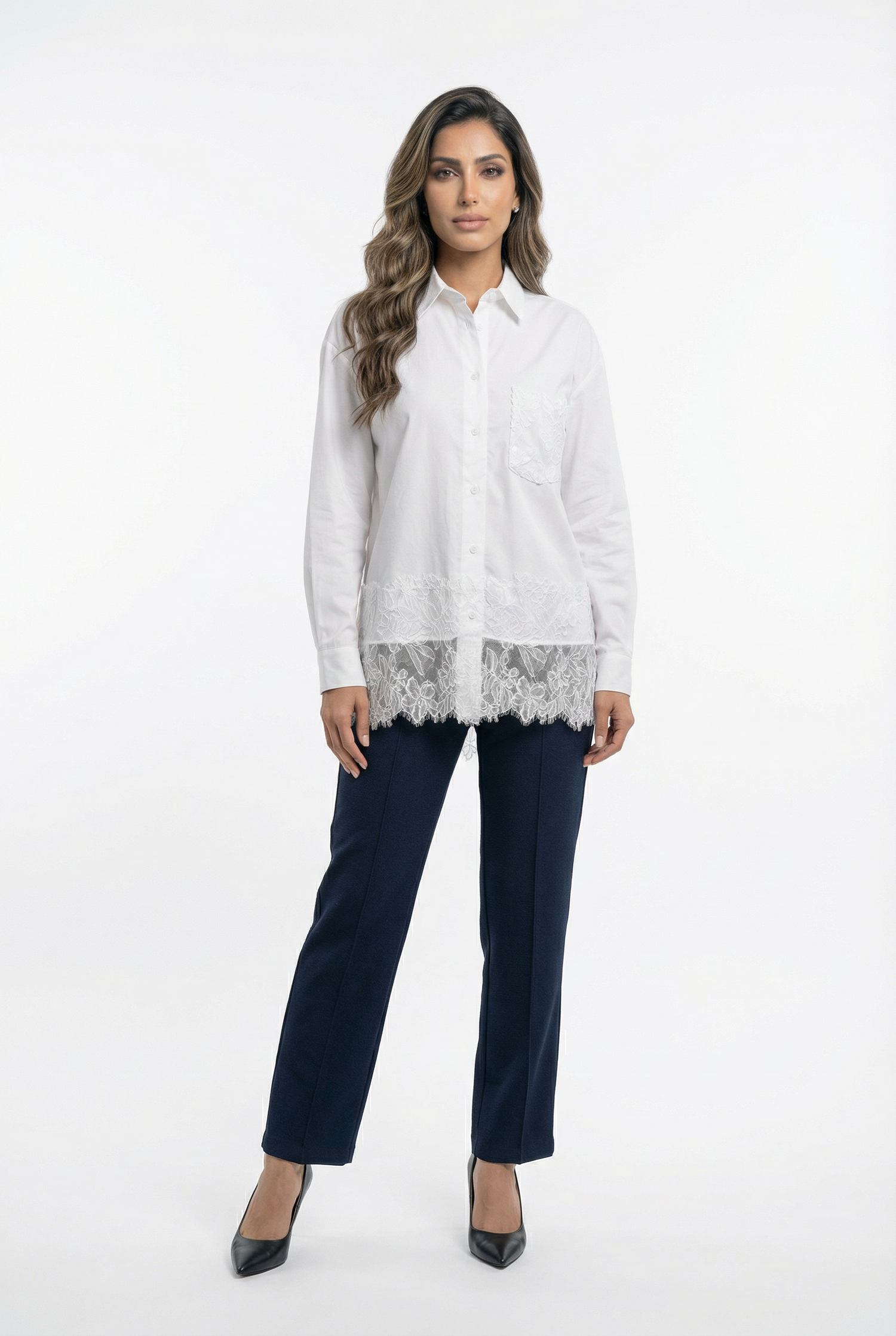 COBEB1003 Oversized Lace Panel Shirt - Brown Loft