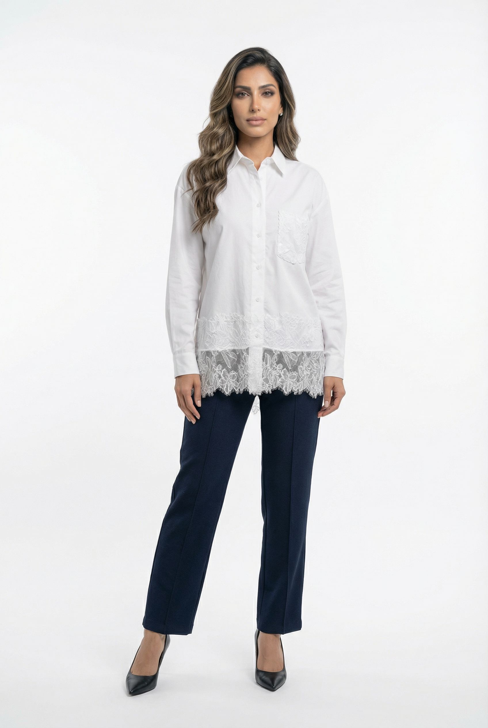 COBEB1003 Oversized Lace Panel Shirt - Brown Loft