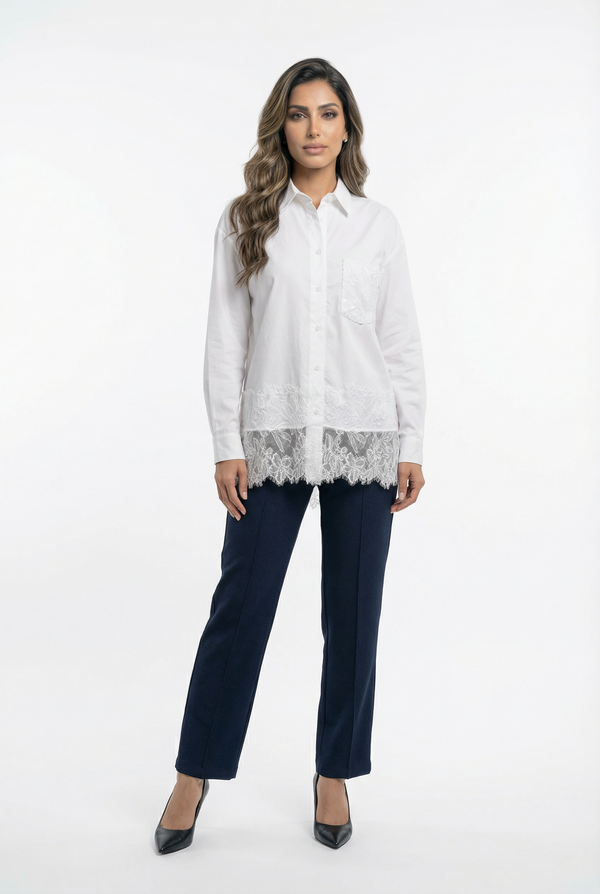 COBEB1003  Oversized Lace Panel Shirt قميص كبير الحجم بلوحة من الدانتيل