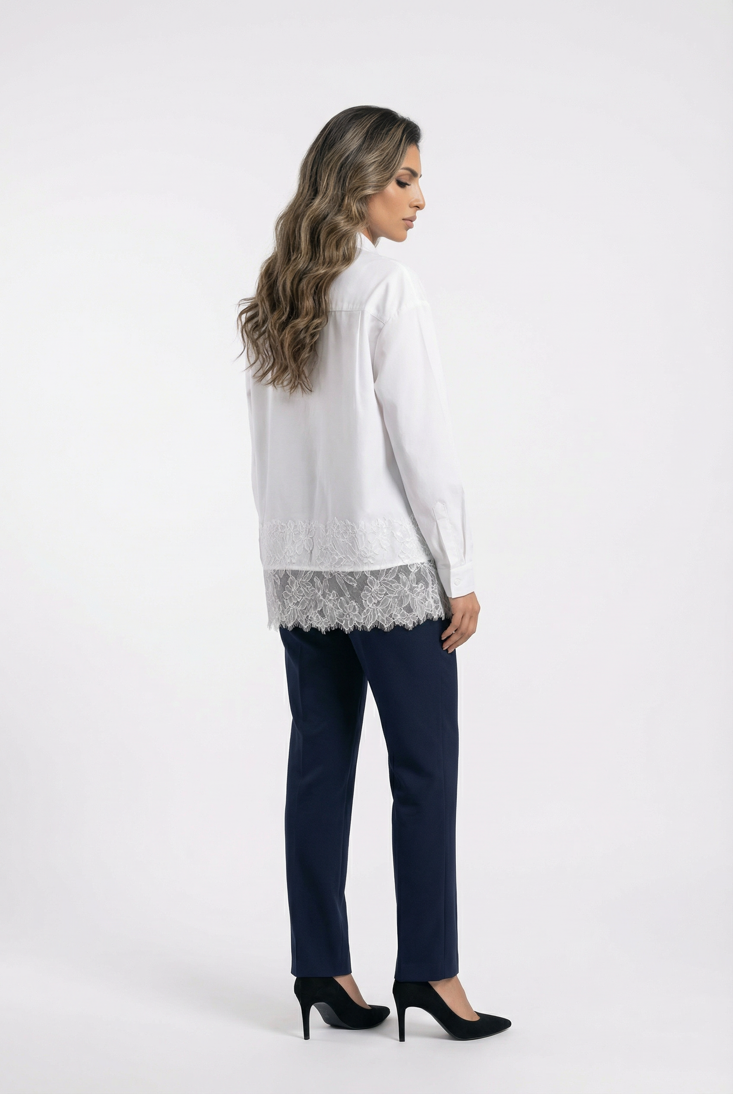 COBEB1003 Oversized Lace Panel Shirt - Brown Loft
