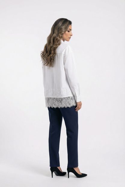 COBEB1003 Oversized Lace Panel Shirt - Brown Loft