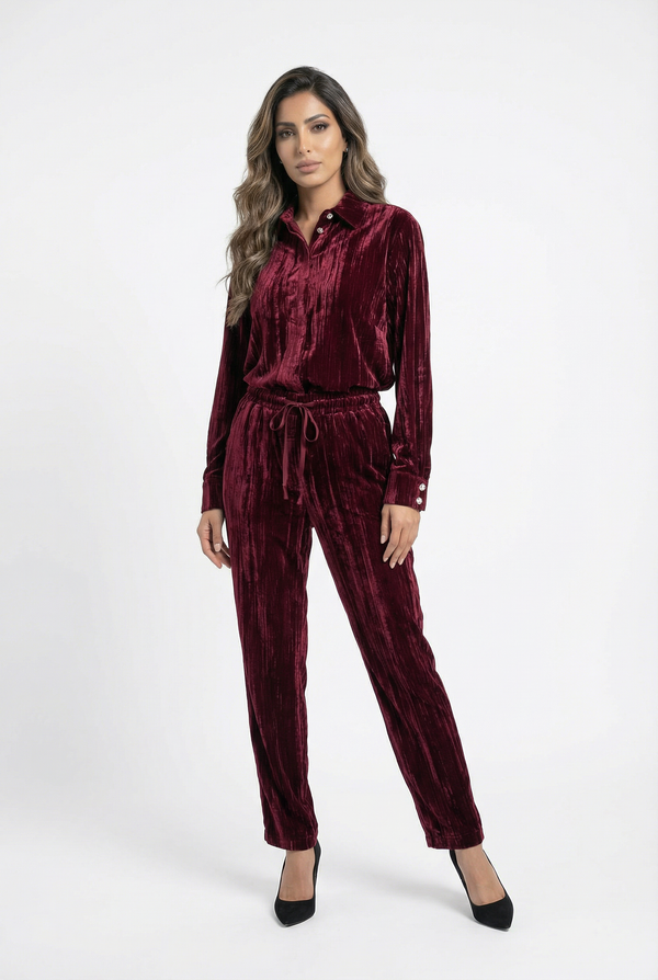 8401.3005 Collared Crushed Velvet Oversized Shirt قميص كبير الحجم من المخمل المكسر ذو الياقة
