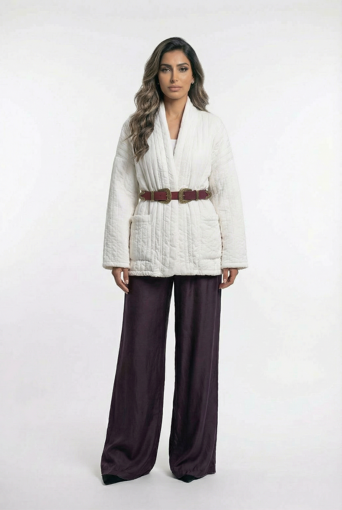 BK0146 Double Up Buckle Belt حزام بإبزيم مزدوج - Brown Loft