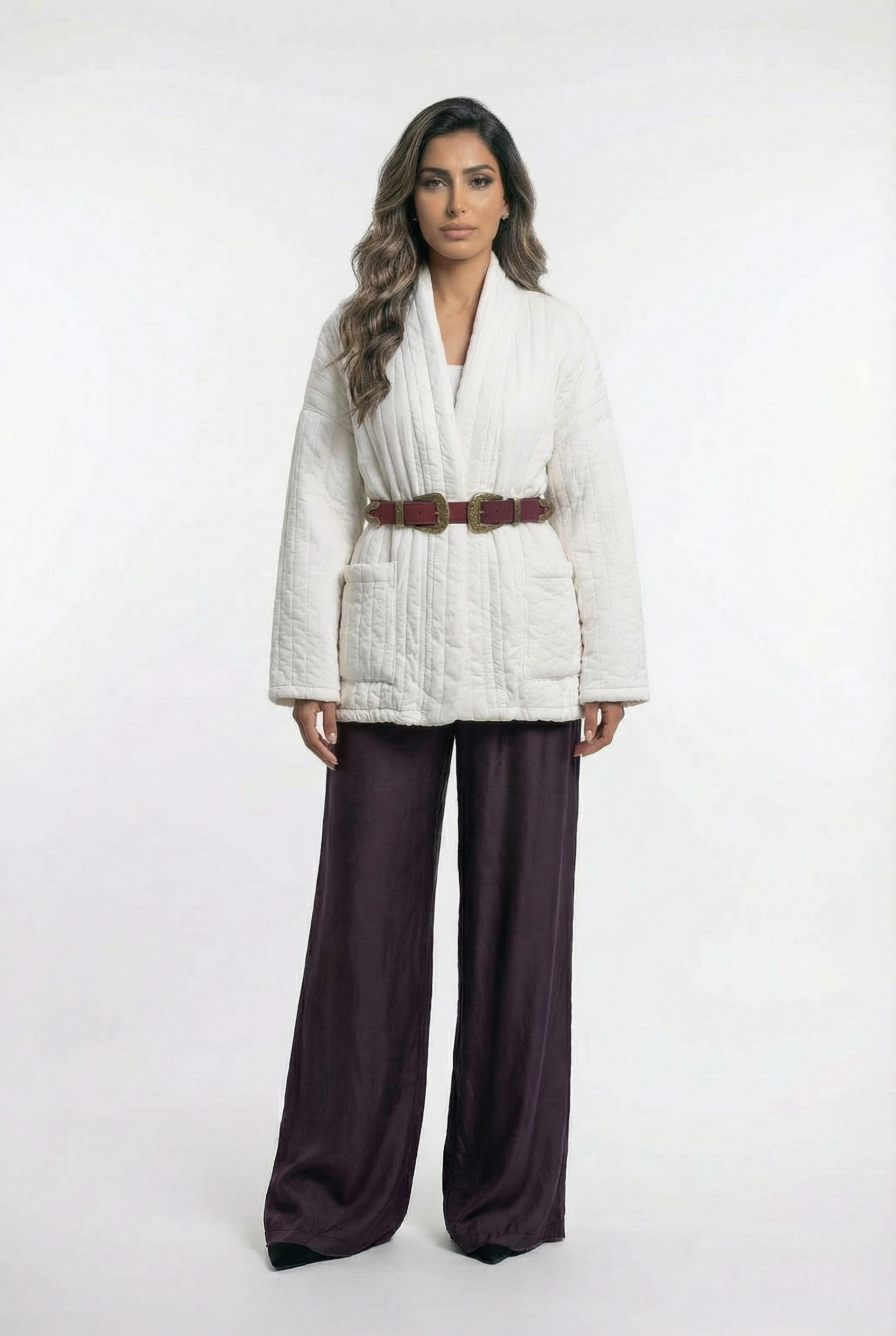 BK0146 Double Up Buckle Belt حزام بإبزيم مزدوج - Brown Loft