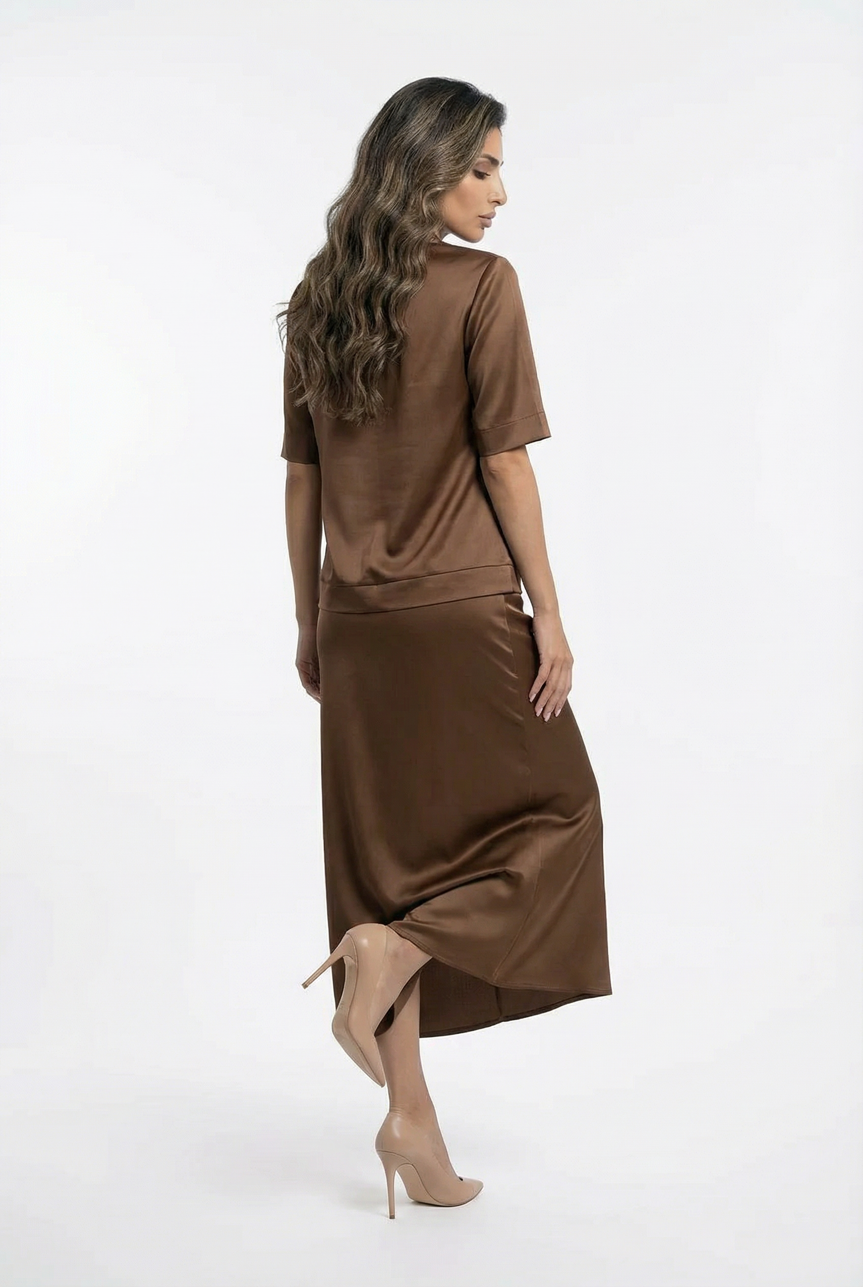 Midi Satin Skirt 54-6026 Regular Fit - Brown Loft