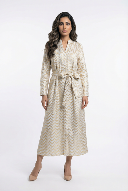 Zigzag Buttoned Dress - 122 - Brown Loft