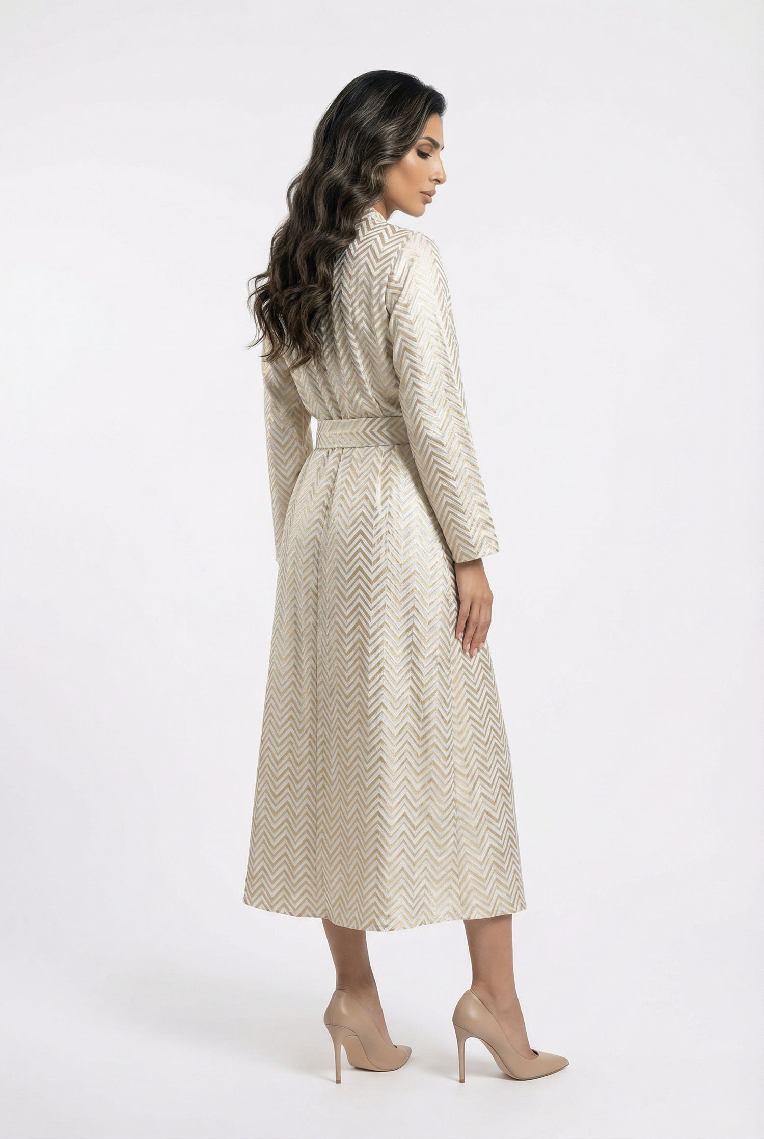Zigzag Buttoned Dress - 122 - Brown Loft