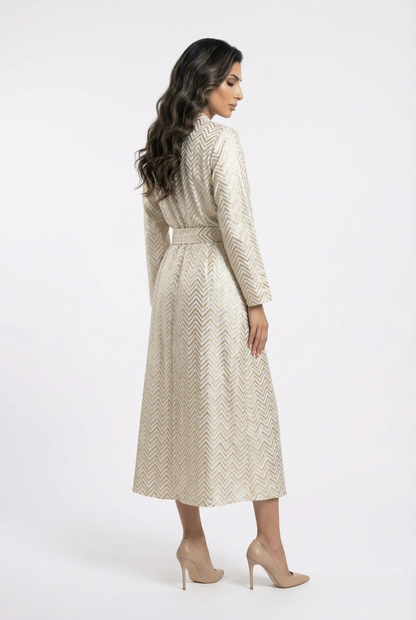 Zigzag Buttoned Dress - 122 - Brown Loft
