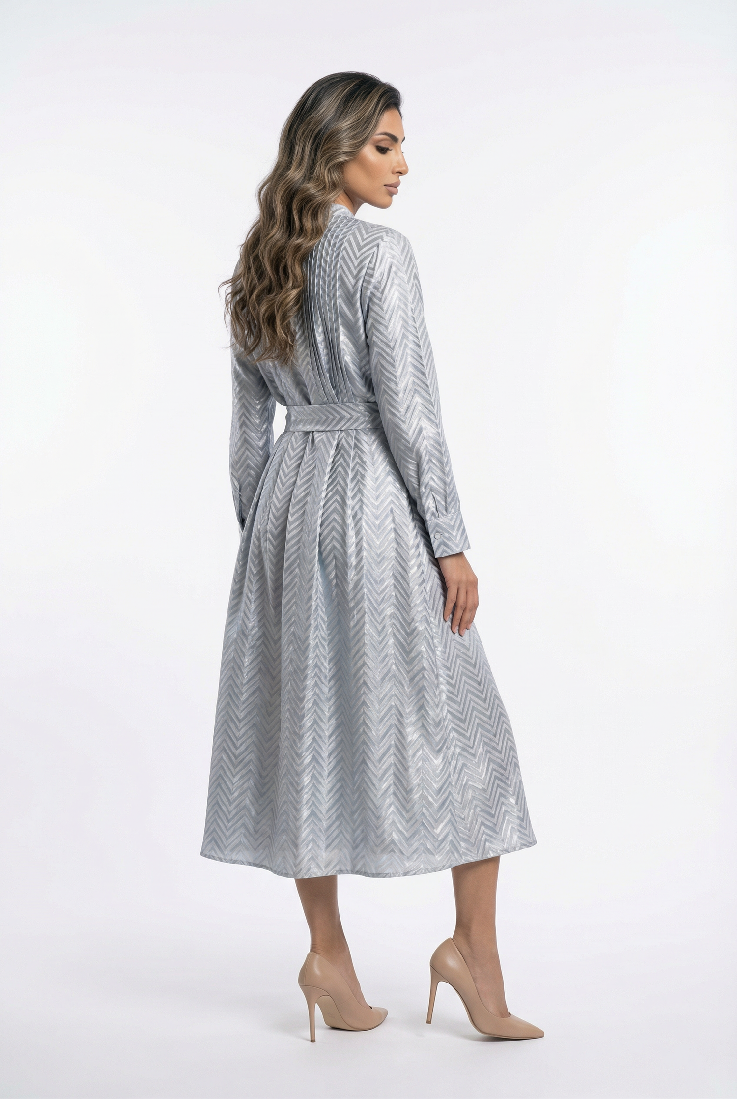 Zigzag Buttoned Dress - 122 - Brown Loft