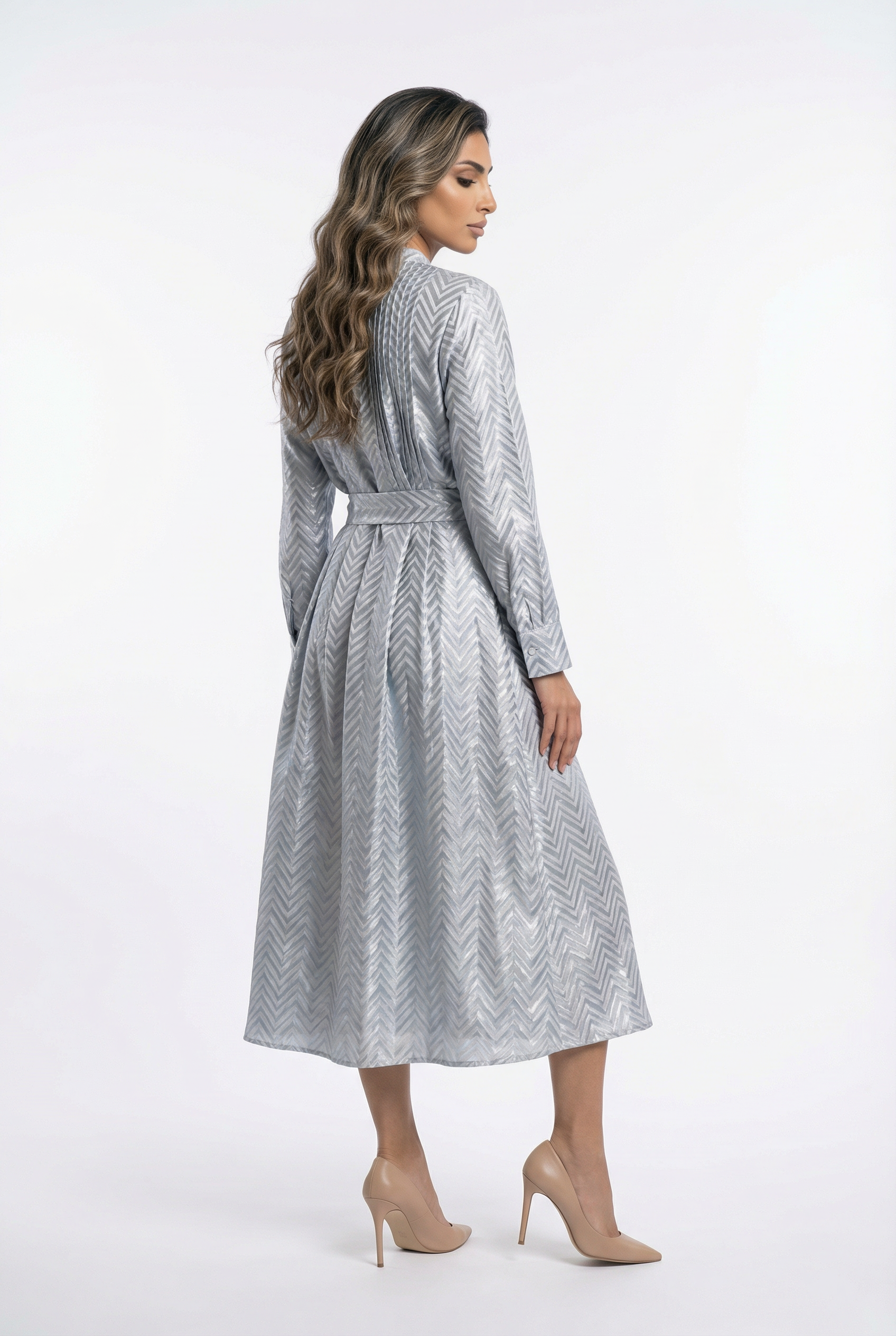 Zigzag Buttoned Dress - 122 - Brown Loft