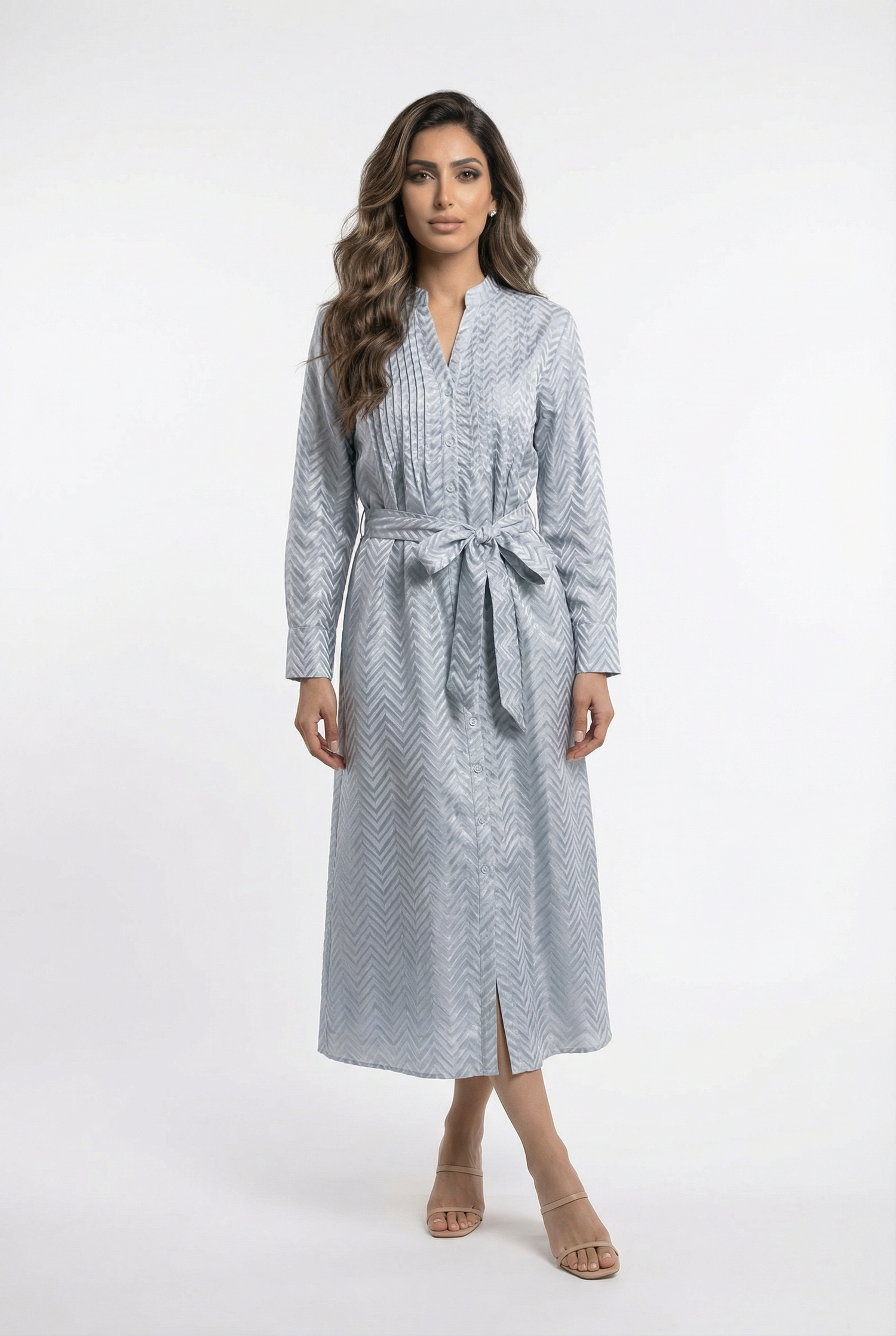 Zigzag Buttoned Dress - 122 - Brown Loft