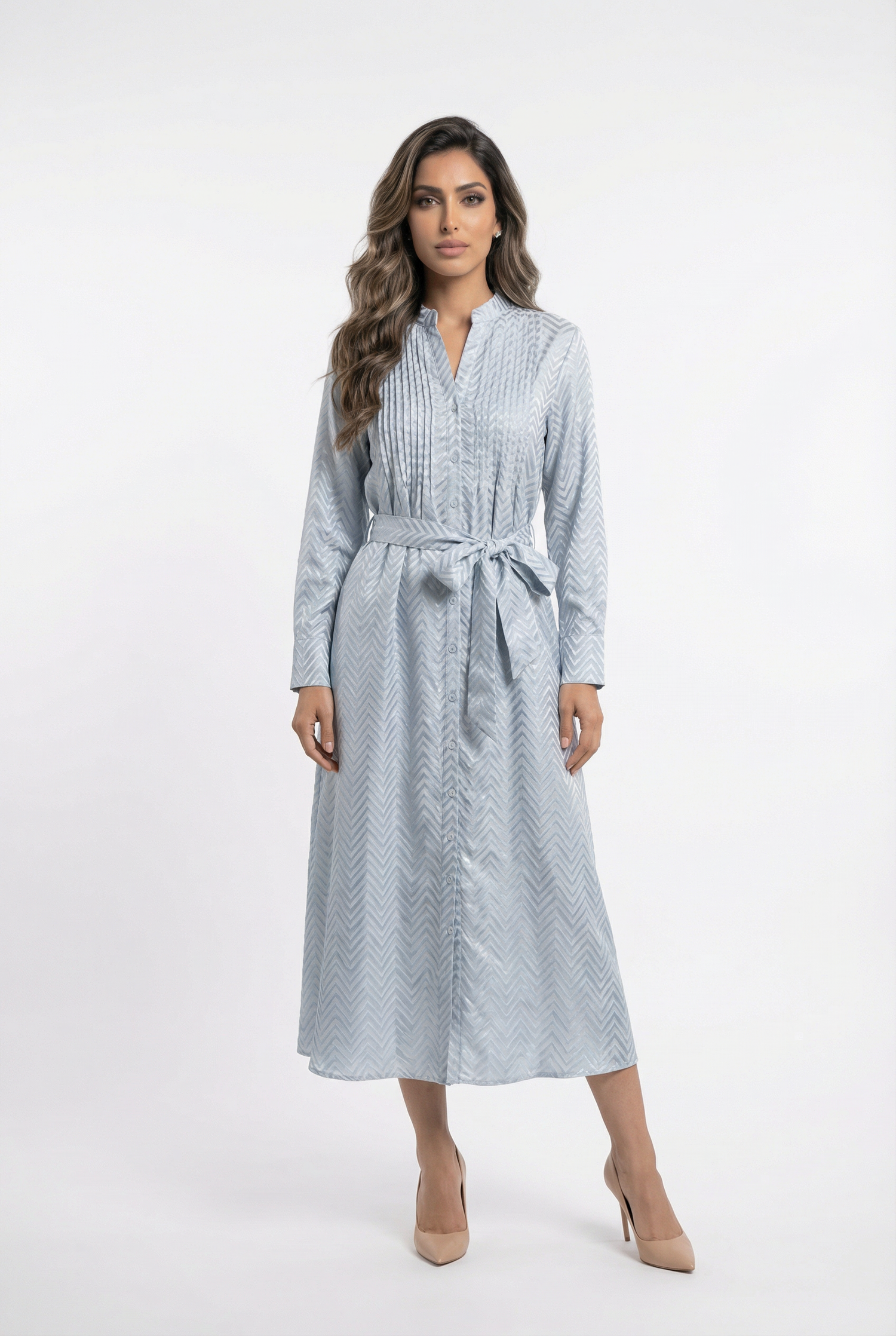 Zigzag Buttoned Dress - 122 - Brown Loft
