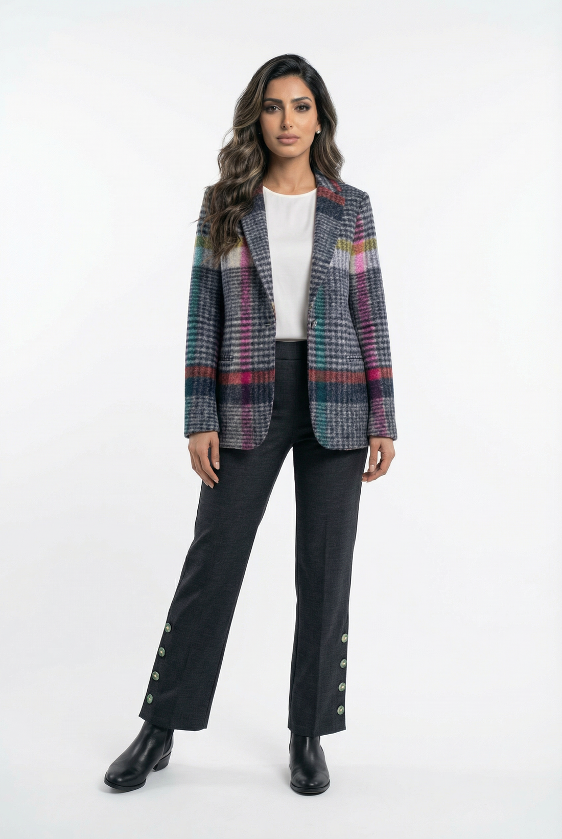 32792 Structured Cut Checkered Jacket - Brown Loft