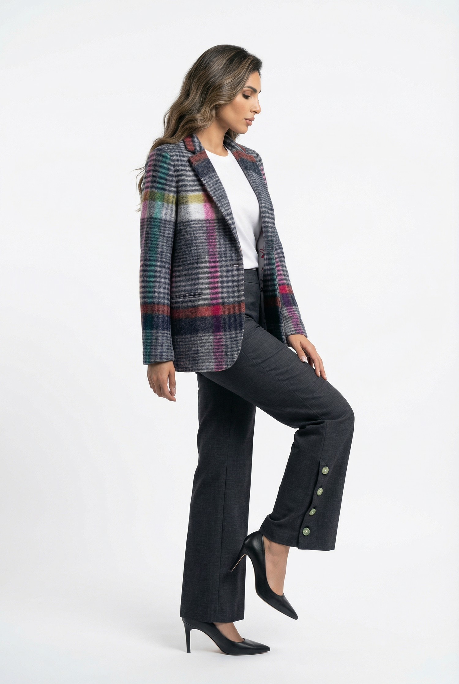 32792 Structured Cut Checkered Jacket - Brown Loft