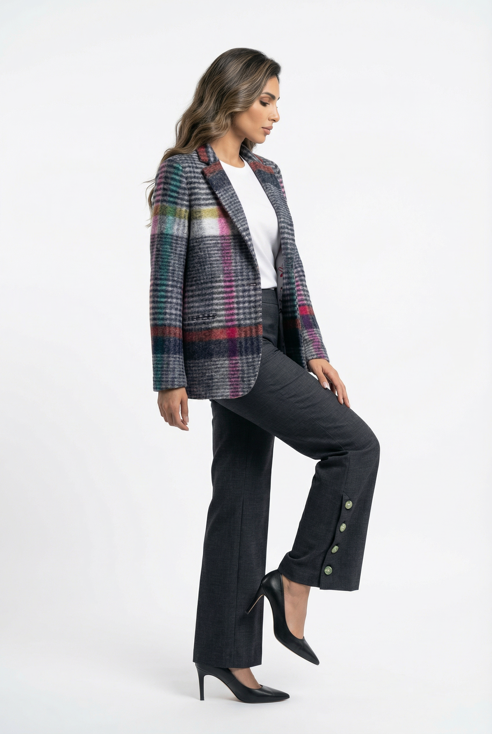32792 Structured Cut Checkered Jacket - Brown Loft