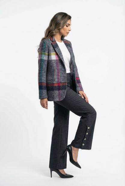 32792 Structured Cut Checkered Jacket - Brown Loft