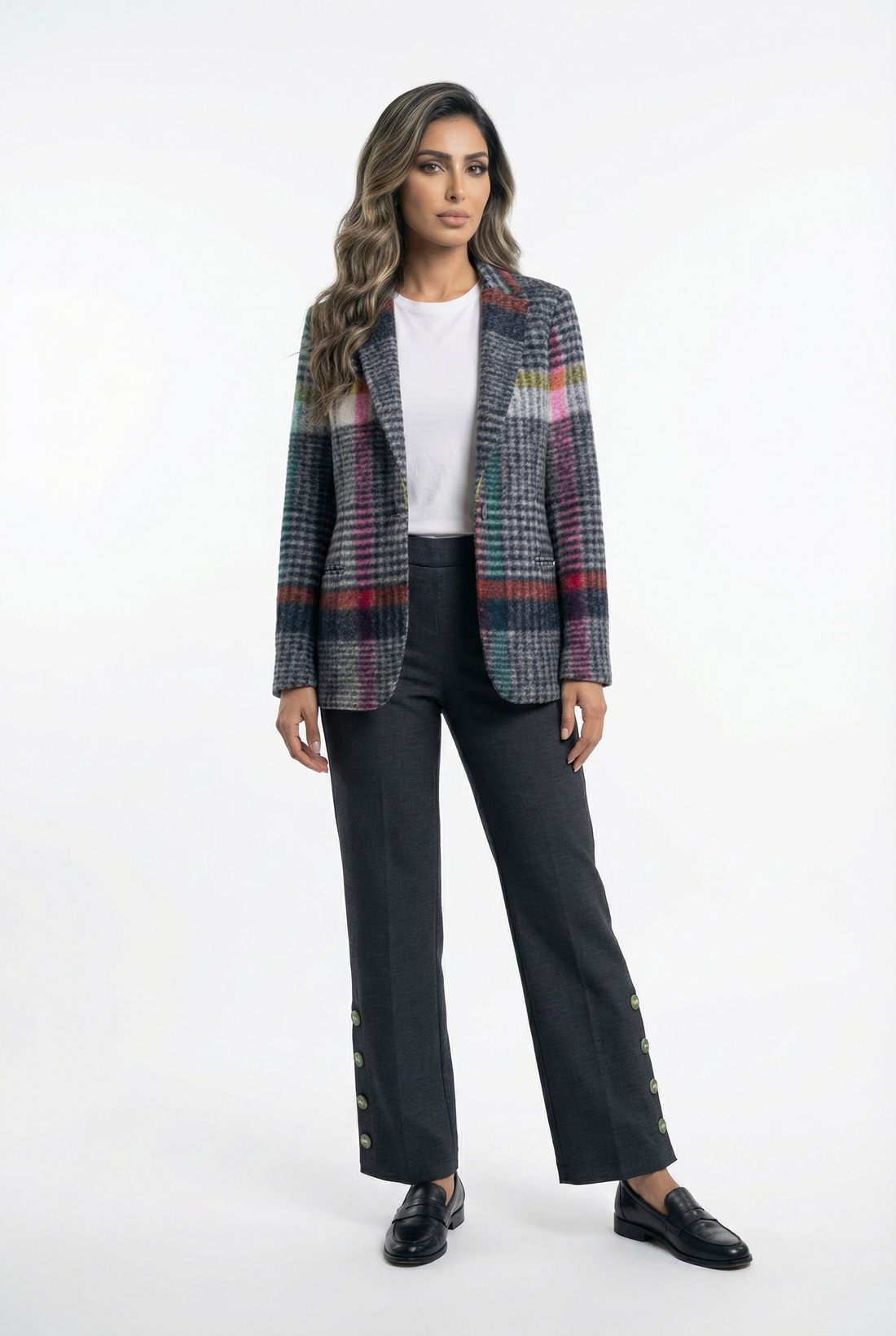 32792 Structured Cut Checkered Jacket - Brown Loft