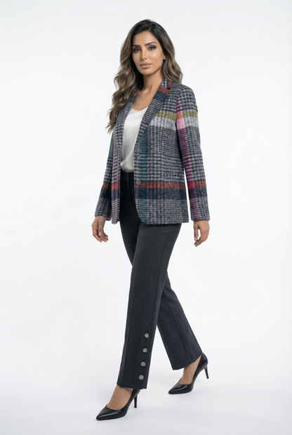 32792 Structured Cut Checkered Jacket - Brown Loft