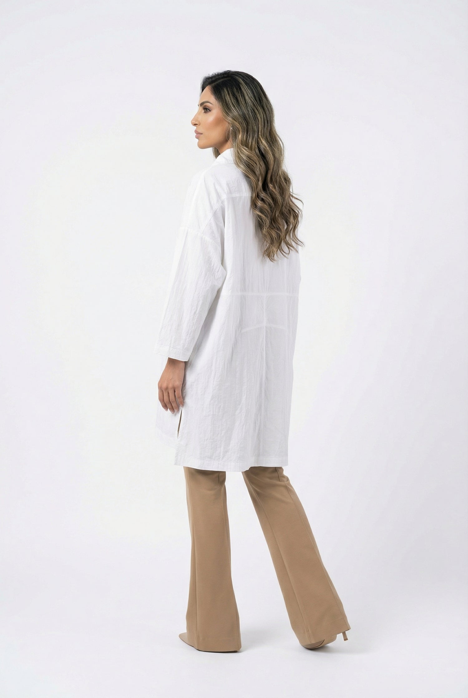 25S-5074 Buttoned Collared Oversize Long Back Trench Coat - Brown Loft