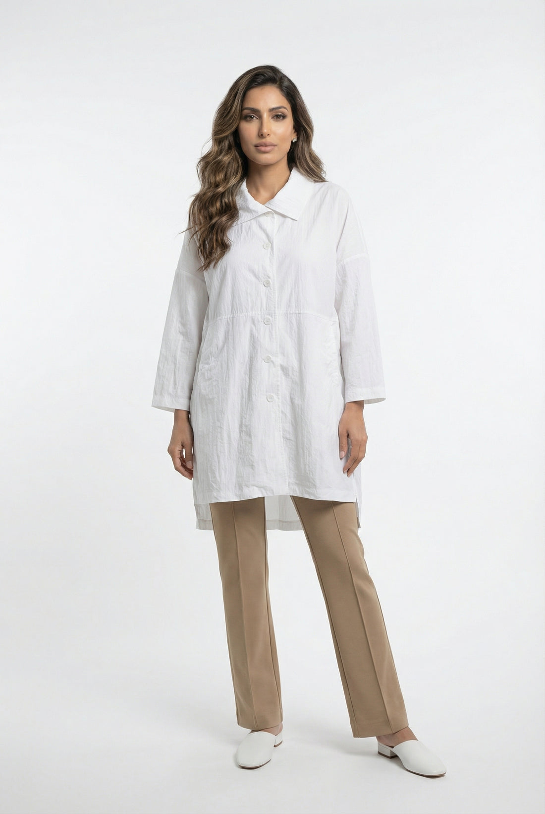 25S-5074 Buttoned Collared Oversize Long Back Trench Coat - Brown Loft
