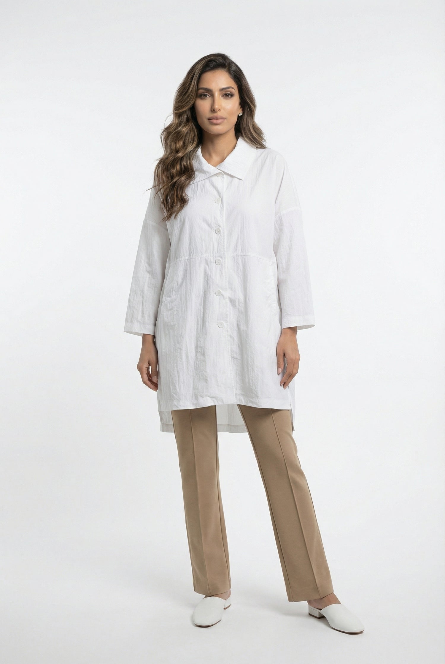 25S-5074 Buttoned Collared Oversize Long Back Trench Coat - Brown Loft
