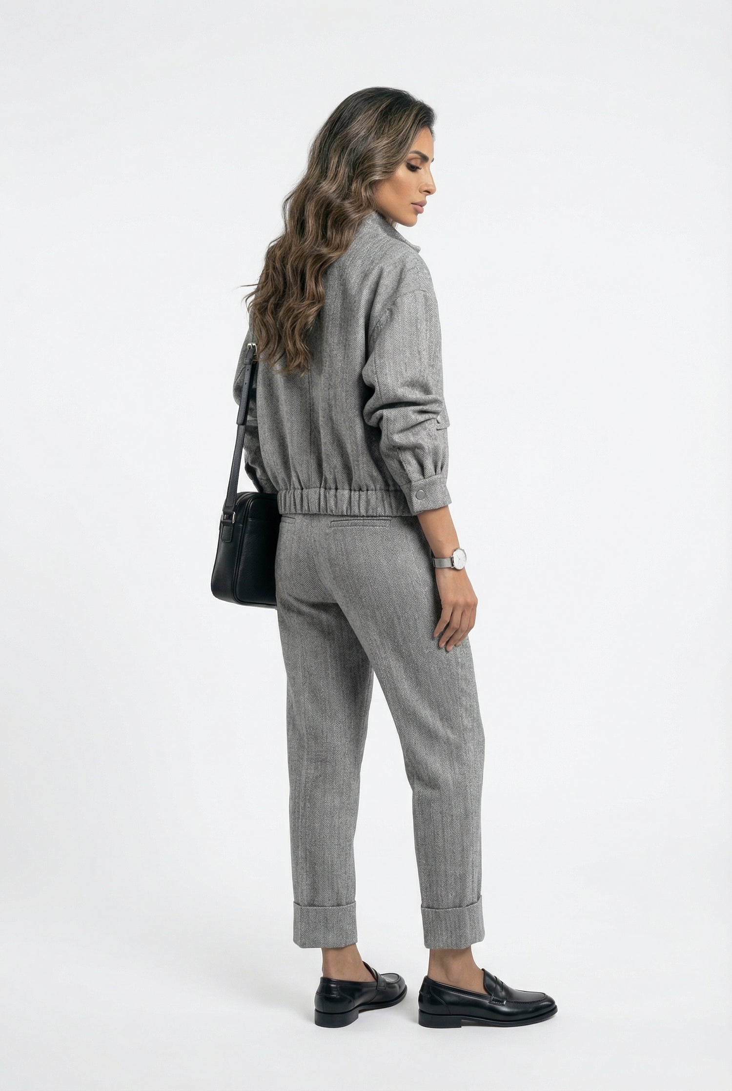 54-1016/5017 Herringbone Weave Jacket And Pants - Brown Loft