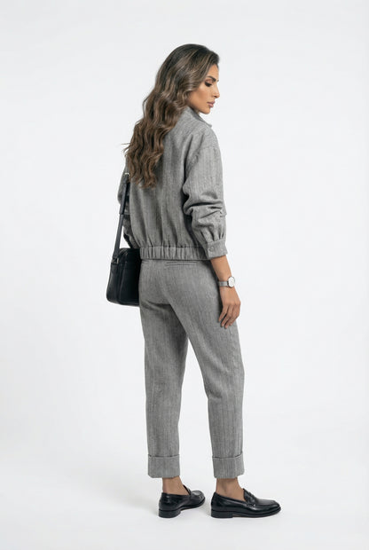 54-1016/5017 Herringbone Weave Jacket And Pants - Brown Loft