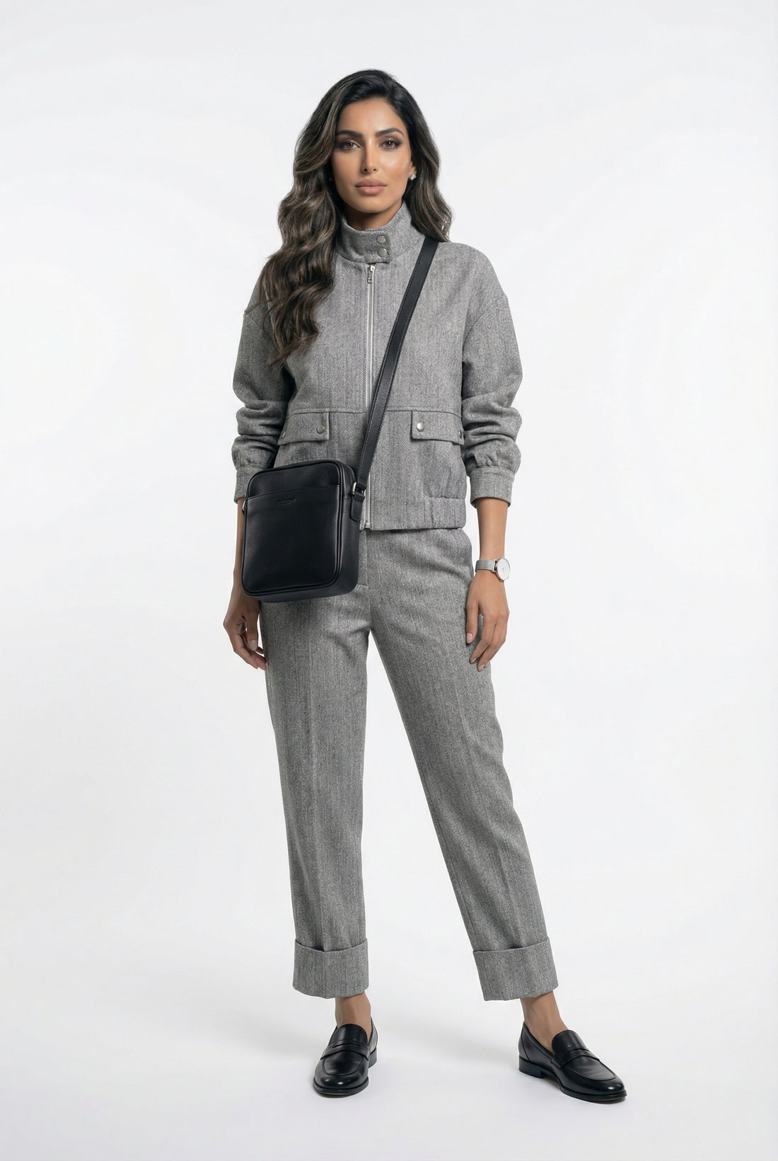 54-1016/5017 Herringbone Weave Jacket And Pants - Brown Loft