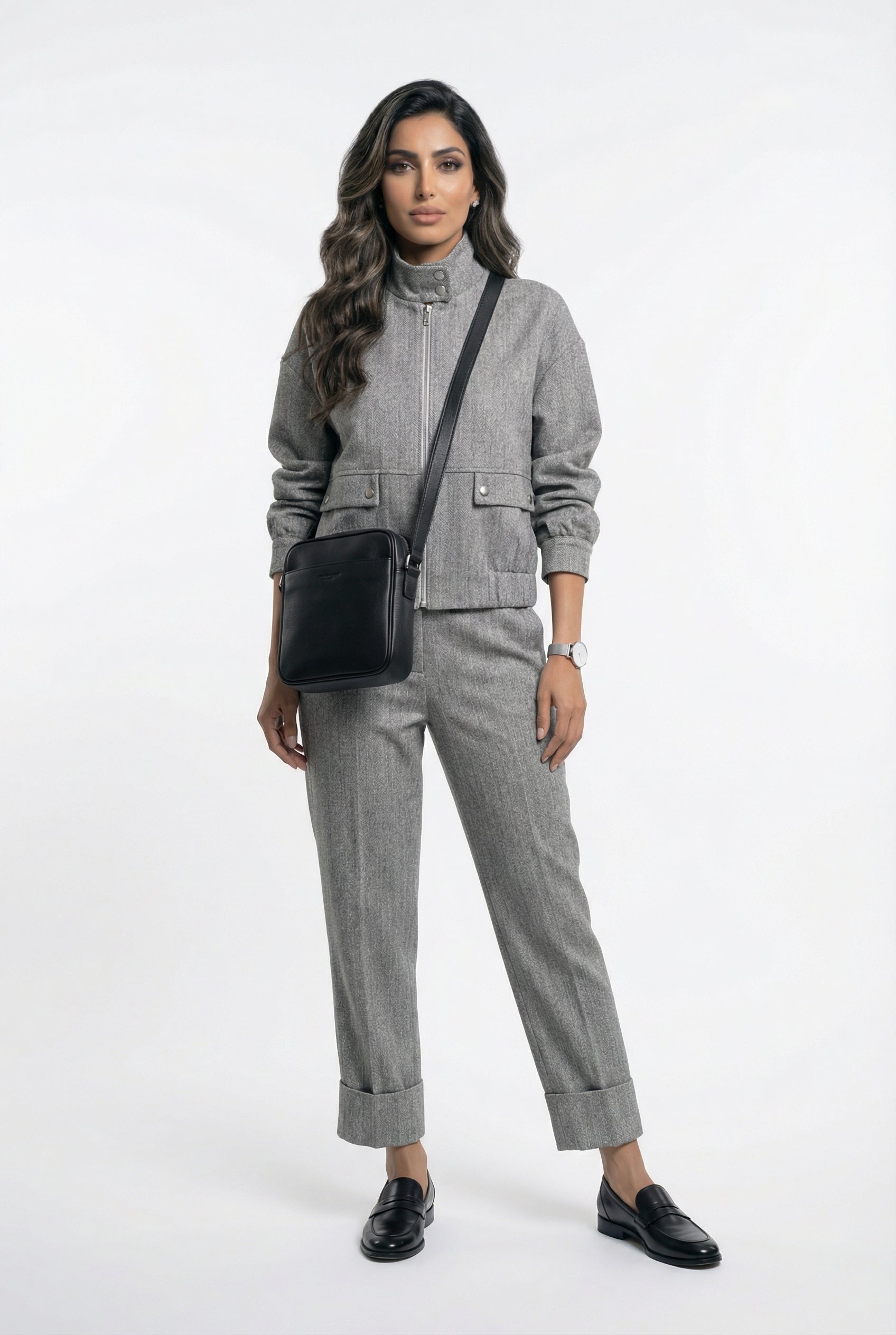 54-1016/5017 Herringbone Weave Jacket And Pants - Brown Loft