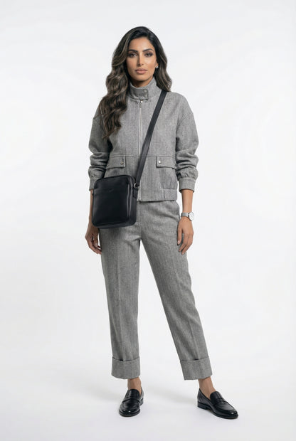 54-1016/5017 Herringbone Weave Jacket And Pants - Brown Loft