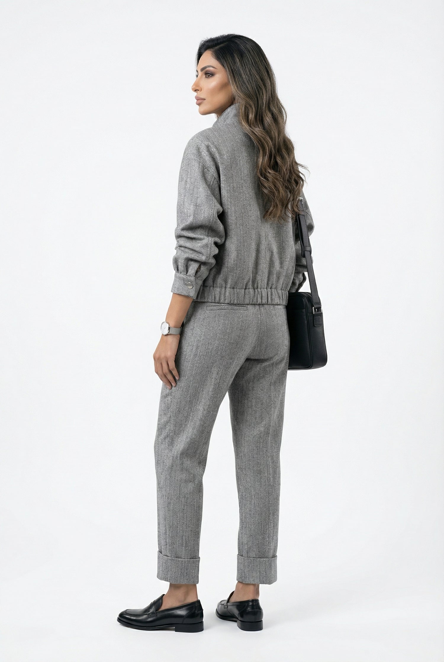 54-1016/5017 Herringbone Weave Jacket And Pants - Brown Loft
