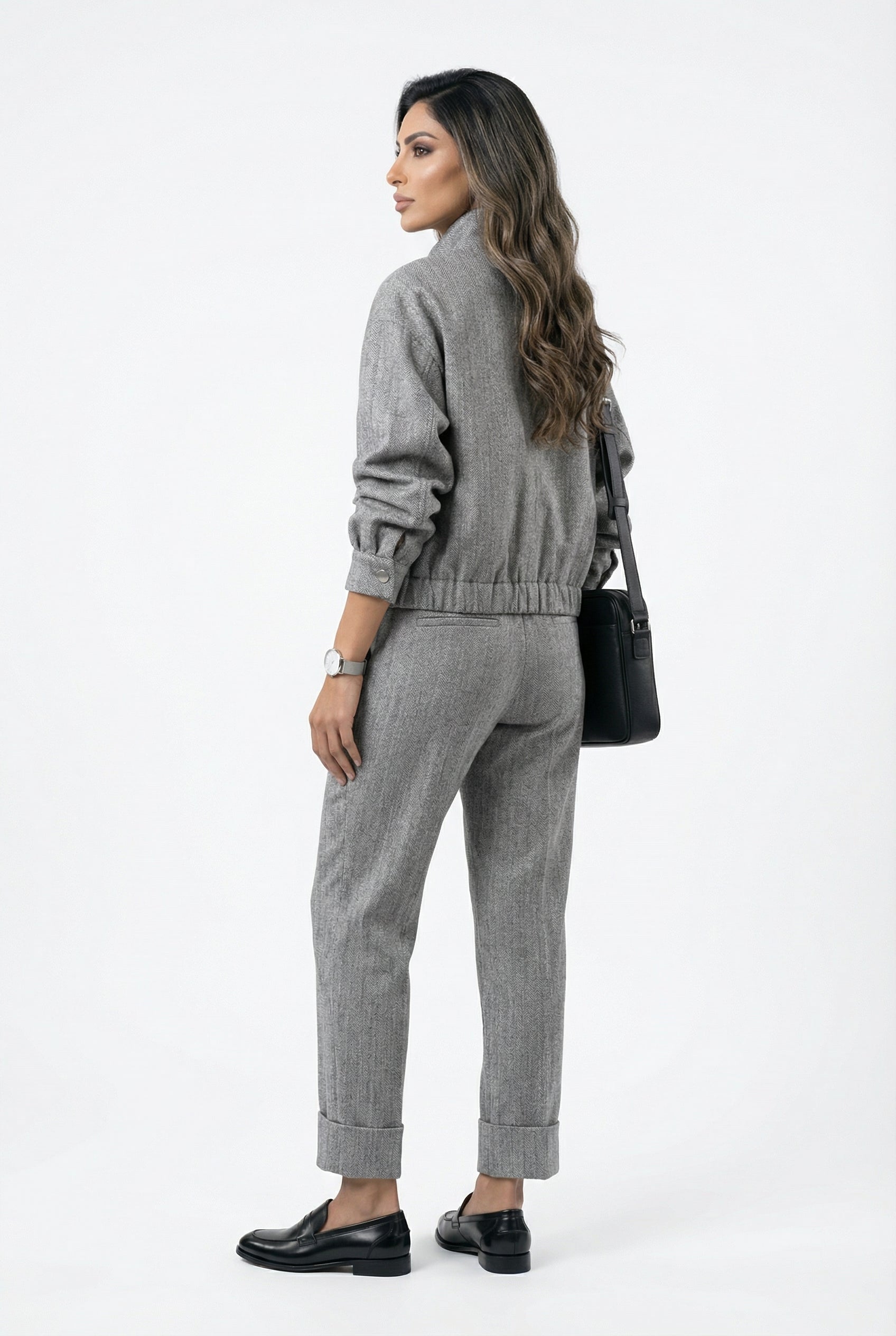 54-1016/5017 Herringbone Weave Jacket And Pants - Brown Loft