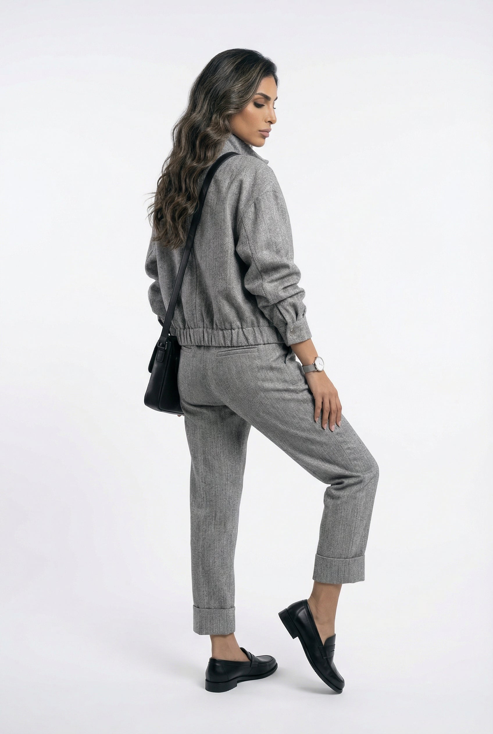 54-1016/5017 Herringbone Weave Jacket And Pants - Brown Loft