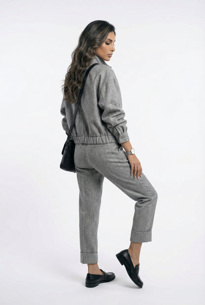 54-1016/5017 Herringbone Weave Jacket And Pants - Brown Loft
