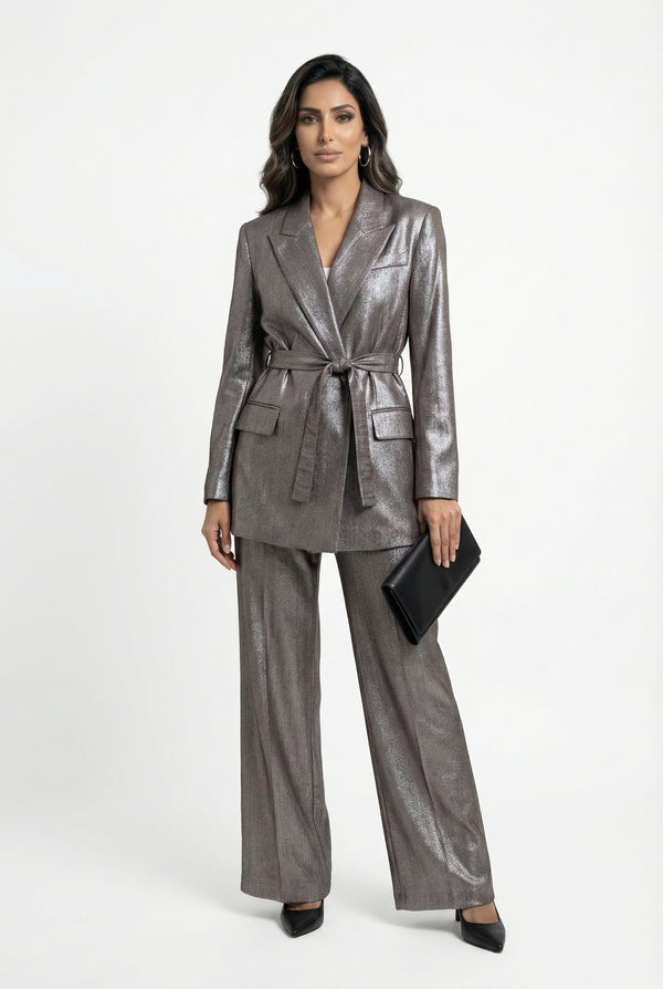 54-1054/5067 Metallic Effect Jacket and Pant جاكيت وبنطال بتأثير معدني
