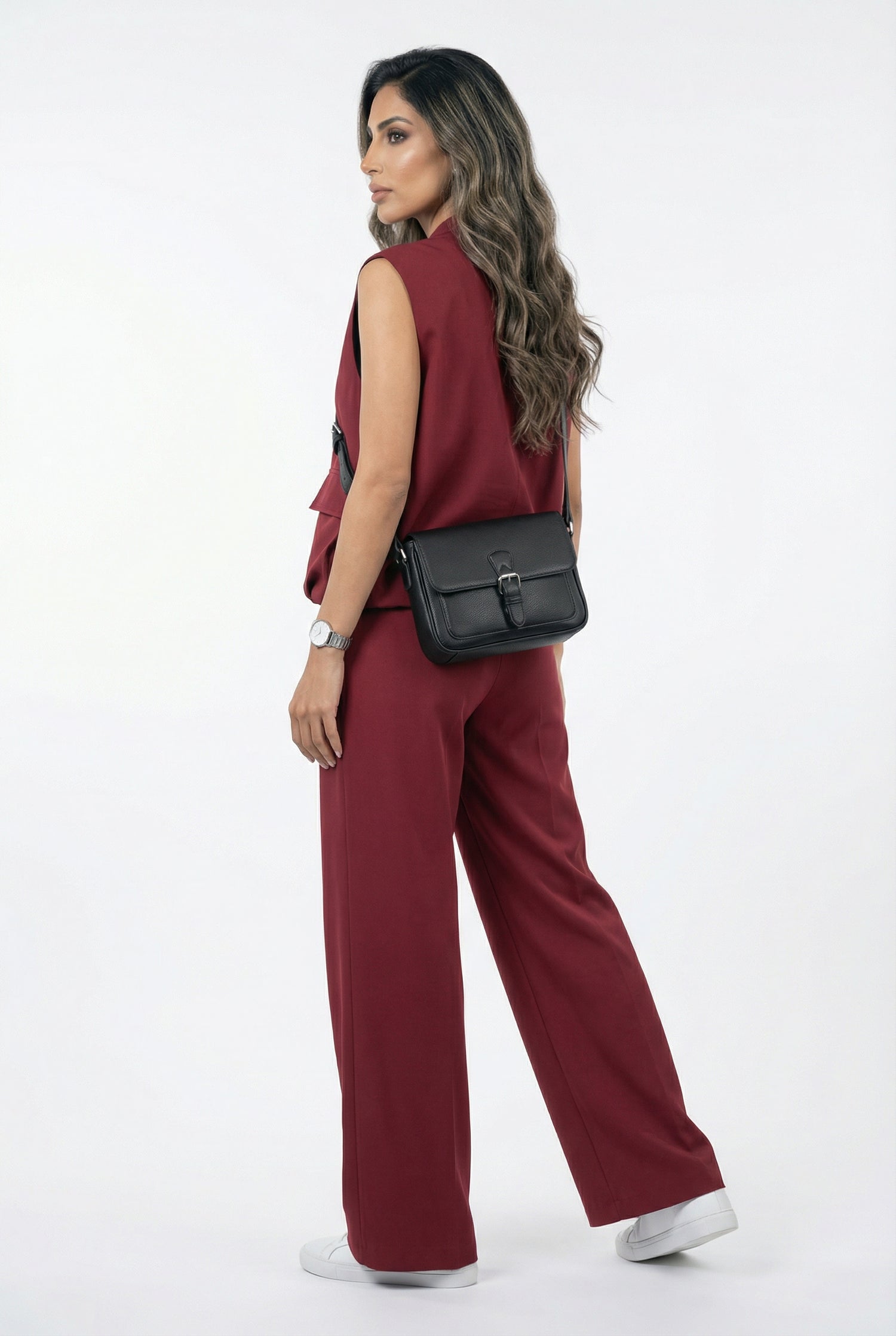 54-1025/5043 Sleeveless Jacket and Wide Leg Pants - Brown Loft