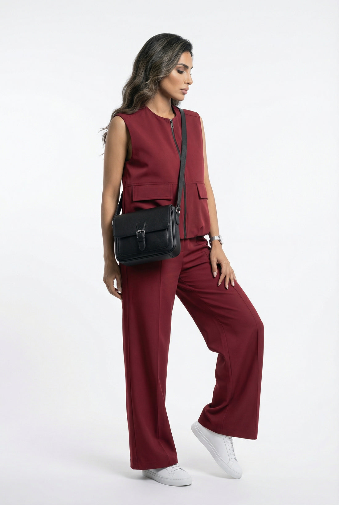54-1025/5043 Sleeveless Jacket and Wide Leg Pants - Brown Loft