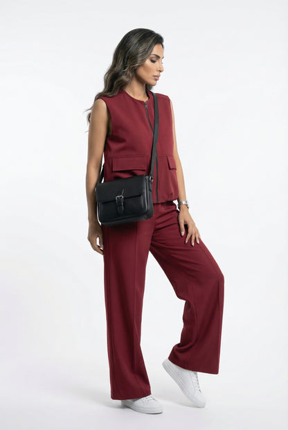 54-1025/5043 Sleeveless Jacket and Wide Leg Pants - Brown Loft