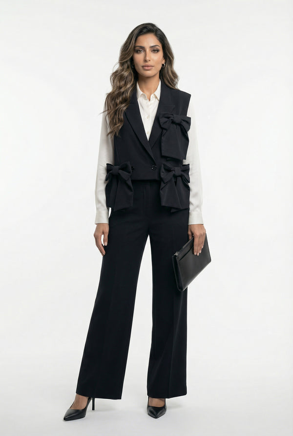 54-1012 Sleeveless Jacket with bow details سترة بدون أكمام مع تفاصيل على شكل فيونكة