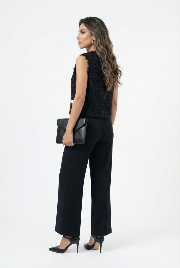 54-2040 Cropped Tweed Sleeveless Top بلوزة قصيرة بدون أكمام من التويد