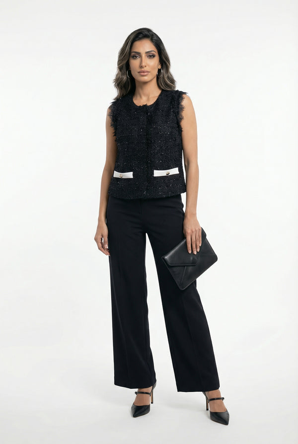 54-2040 Cropped Tweed Sleeveless Top بلوزة قصيرة بدون أكمام من التويد