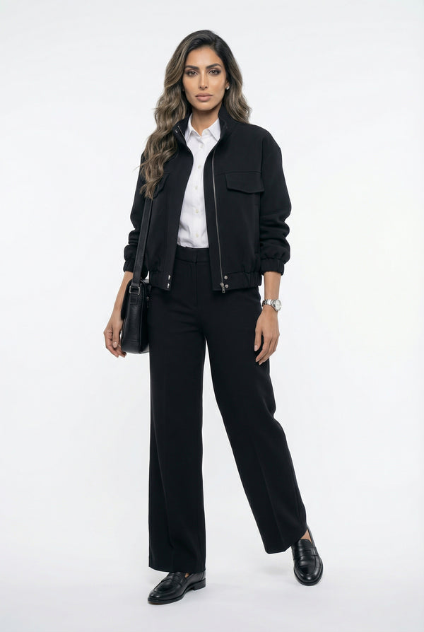 V26011 SET Bomber Jacket and Wide Leg Pants سترة بومبر وبنطال واسع الساق
