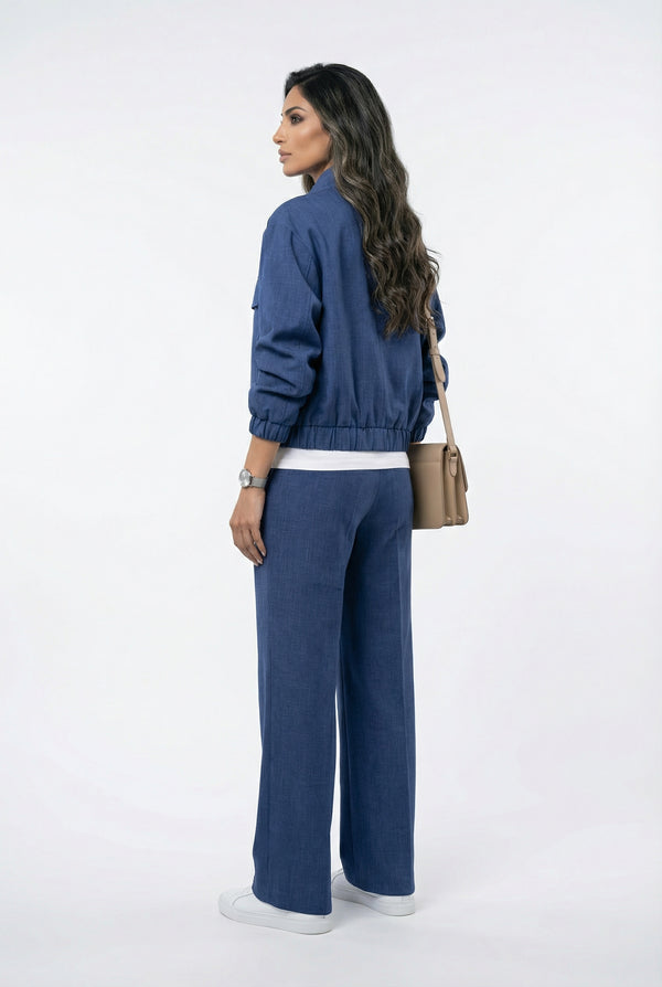 V26011 SET Bomber Jacket and Wide Leg Pants سترة بومبر وبنطال واسع الساق