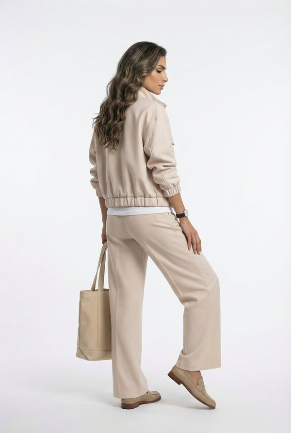 V26011 SET Bomber Jacket and Wide Leg Pants سترة بومبر وبنطال واسع الساق
