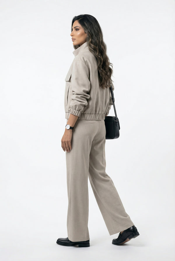 V26011 SET Bomber Jacket and Wide Leg Pants سترة بومبر وبنطال واسع الساق