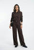 V2575 SET Bomber Jacket and Wide Leg Pants سترة بومبر وبنطال واسع الساق - Brown Loft