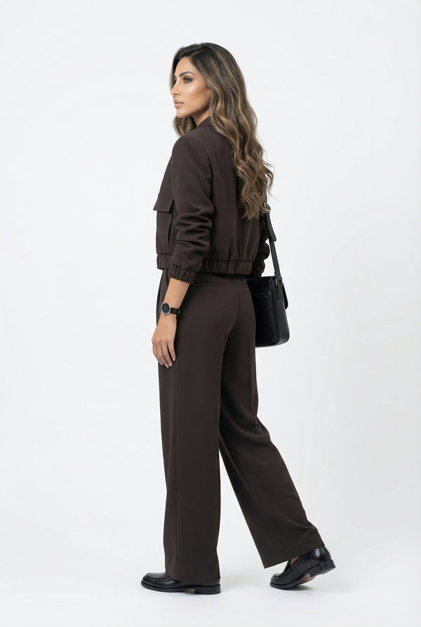 V2575 SET Bomber Jacket and Wide Leg Pants سترة بومبر وبنطال واسع الساق